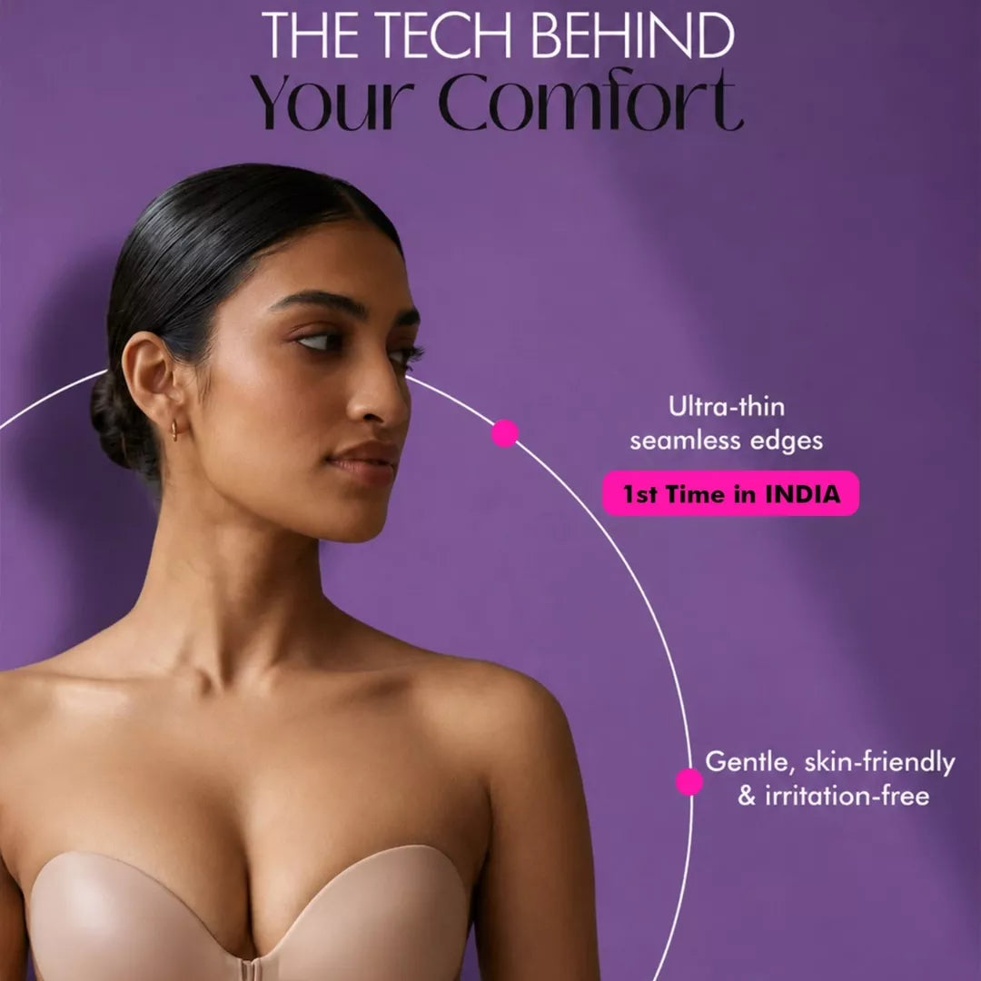 Invisible Lift Adhesive Cleavage Bra β Strapless Push Up Sticky Bra | Reusable Backless Bra | Black & Nude