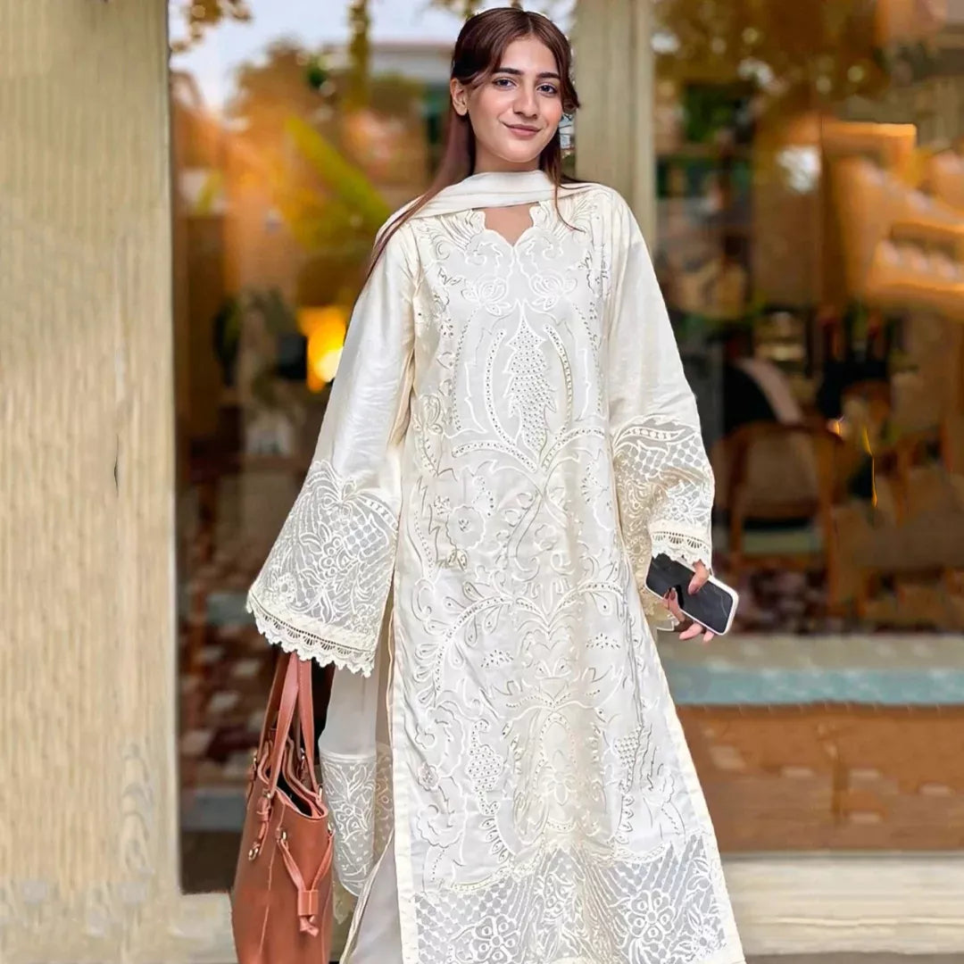 Butter Beige Embroidered Lawn Suit – 3 Piece