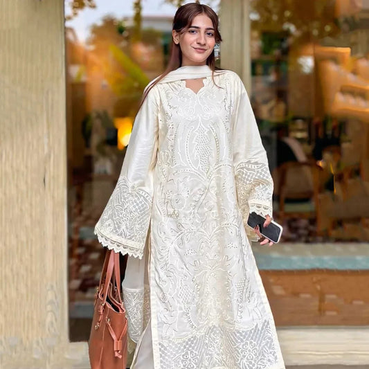 Butter Beige Embroidered Lawn Suit – 3 Piece