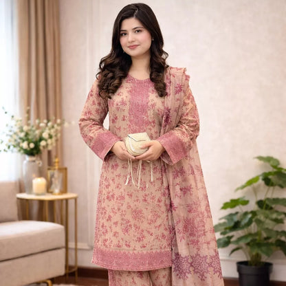 3 Piece Printed Embroidered Lawn Suit – Premium Soft Cotton | Summer Collection