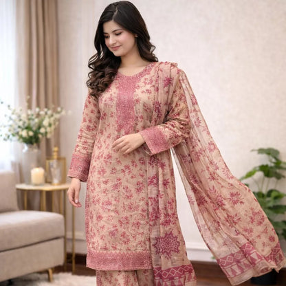 3 Piece Printed Embroidered Lawn Suit – Premium Soft Cotton | Summer Collection