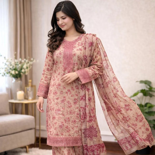 3 Piece Printed Embroidered Lawn Suit – Premium Soft Cotton | Summer Collection