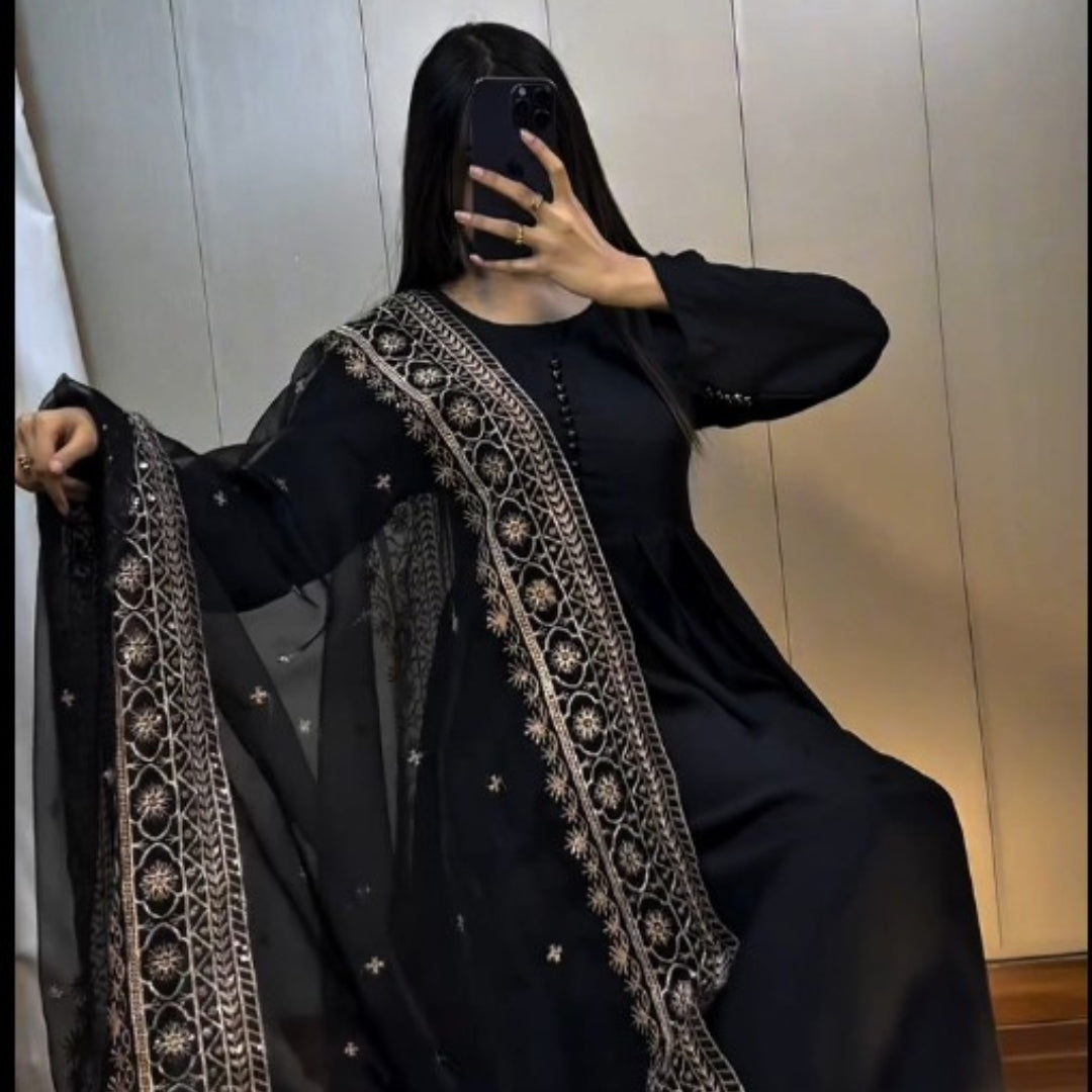 Noor-e-Mehfil Georgette Suit – 3 Piece (Black)