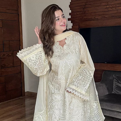 Butter Beige Embroidered Lawn Suit – 3 Piece