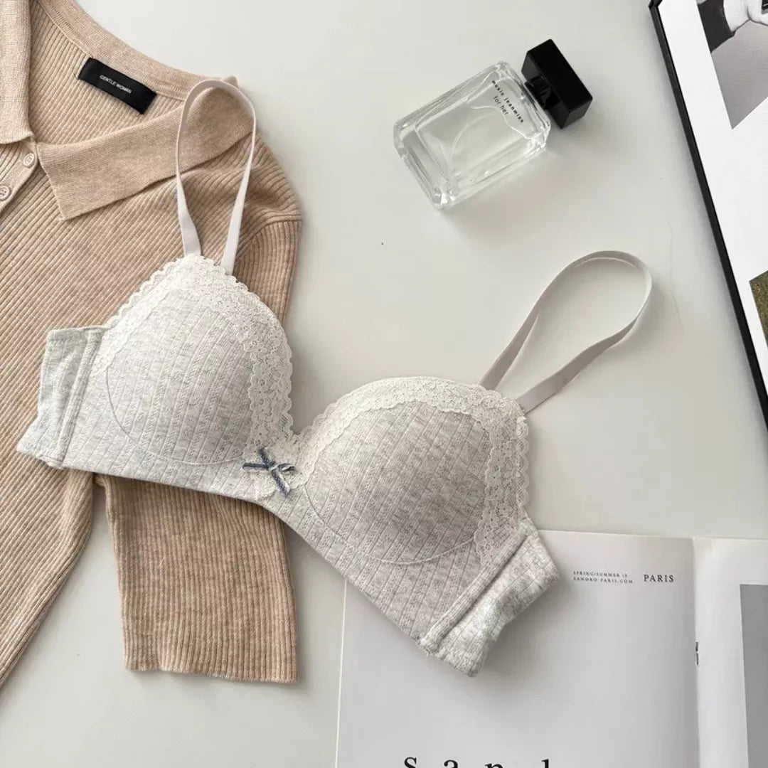 Elegant Bow Lace Wireless Bra & Panty Set – Soft Mesh Lingerie