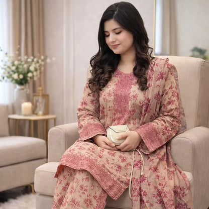 3 Piece Printed Embroidered Lawn Suit – Premium Soft Cotton | Summer Collection