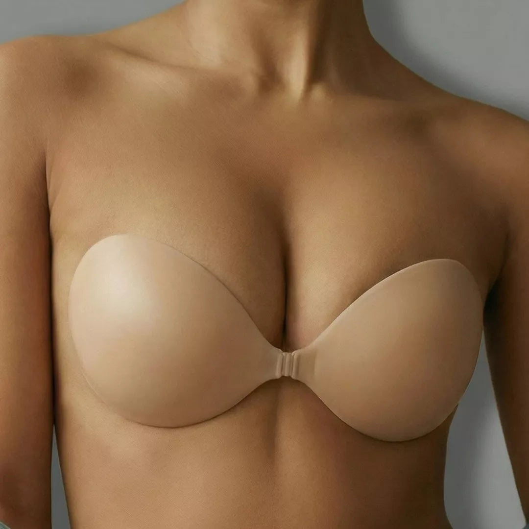 Invisible Lift Adhesive Cleavage Bra – Strapless Push Up Sticky Bra | Reusable Backless Bra | Black & Nude