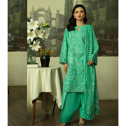 Emerald Bloom Embroidered Lawn Suit with Printed Dupatta – Summer Luxury Collection