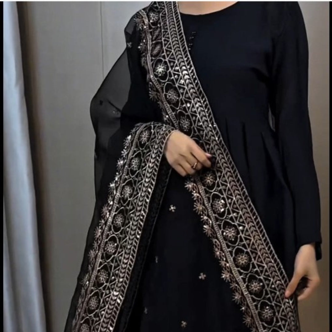 Noor-e-Mehfil Georgette Suit – 3 Piece (Black)