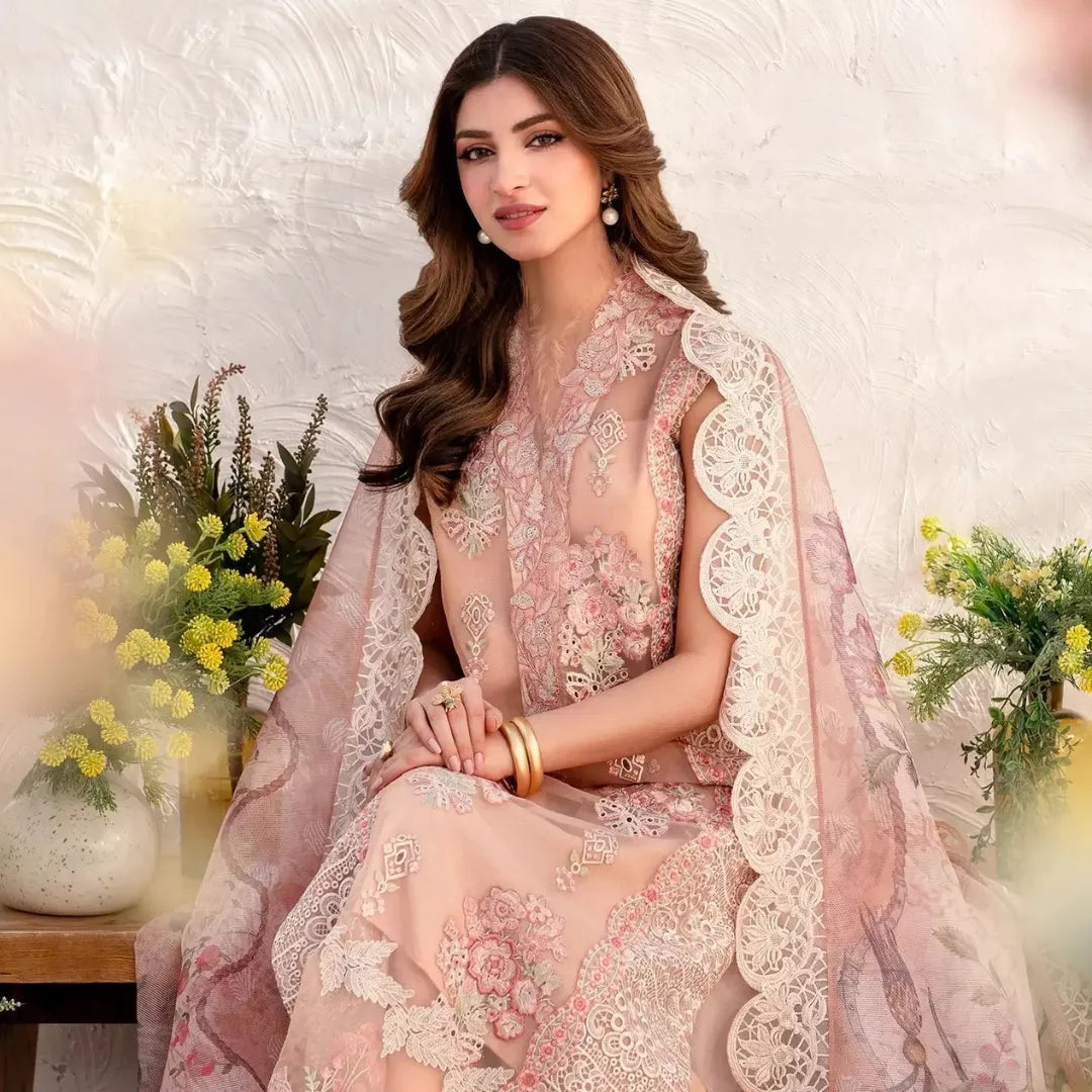 Peony Luxury Embroidered Lawn Suit – Unstitched 3 Piece