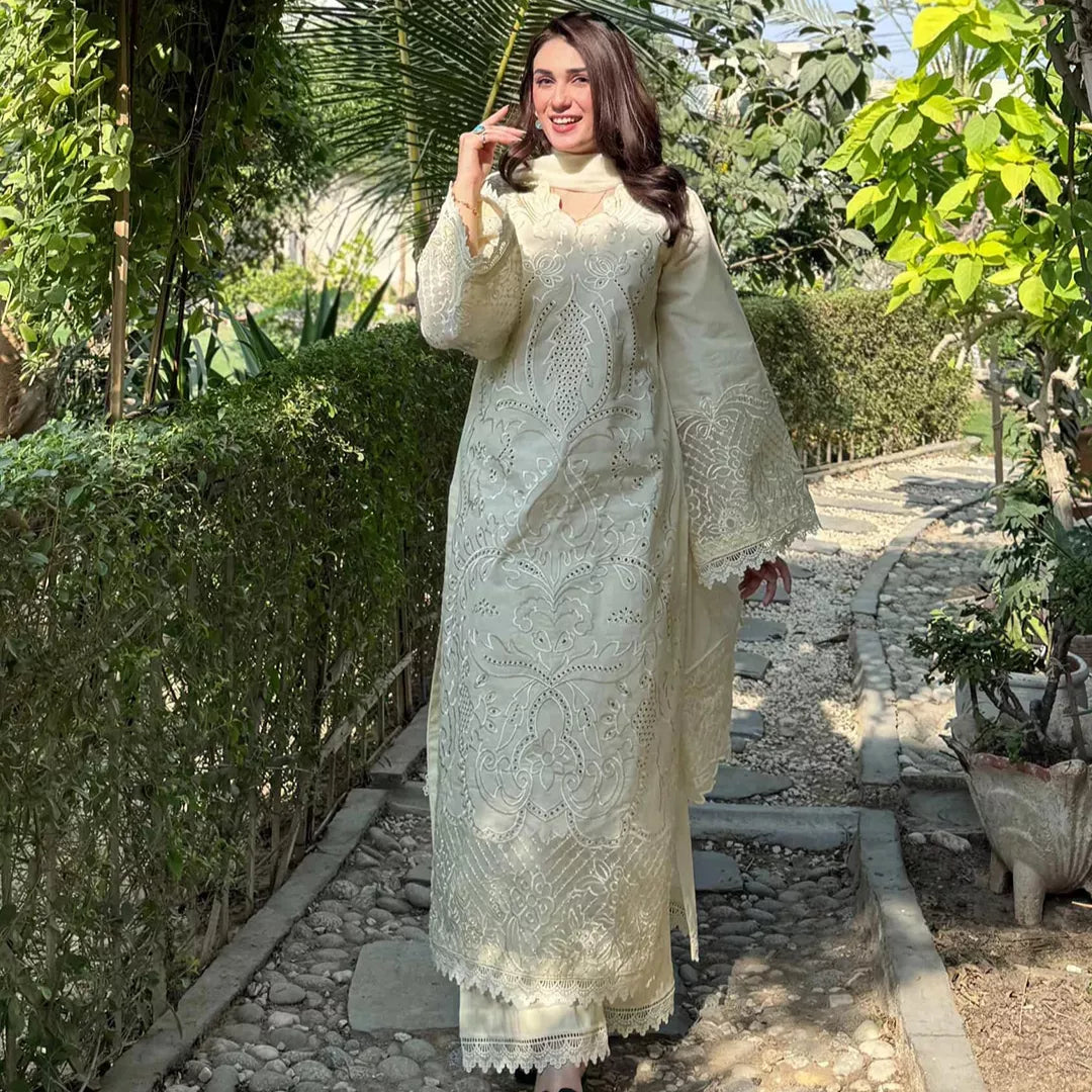 Butter Beige Embroidered Lawn Suit – 3 Piece
