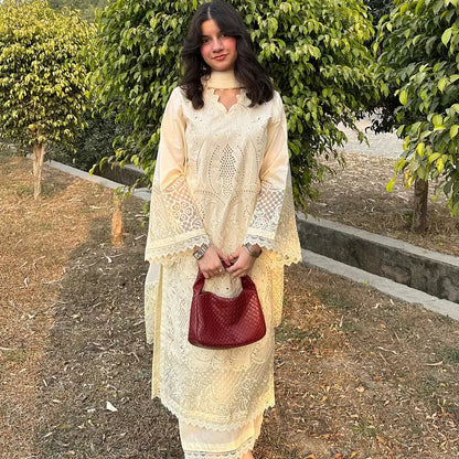 Butter Beige Embroidered Lawn Suit – 3 Piece