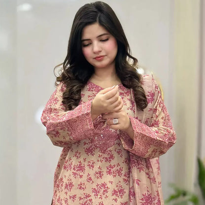 3 Piece Printed Embroidered Lawn Suit – Premium Soft Cotton | Summer Collection