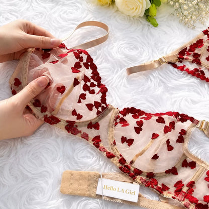 Women’s Heart Lace Transparent Bra & Panty Set – Romantic Mesh Lingerie