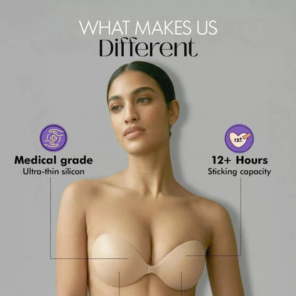 Invisible Lift Adhesive Cleavage Bra – Strapless Push Up Sticky Bra | Reusable Backless Bra | Black & Nude