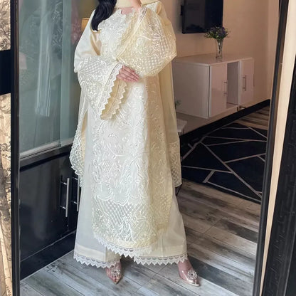 Butter Beige Embroidered Lawn Suit – 3 Piece