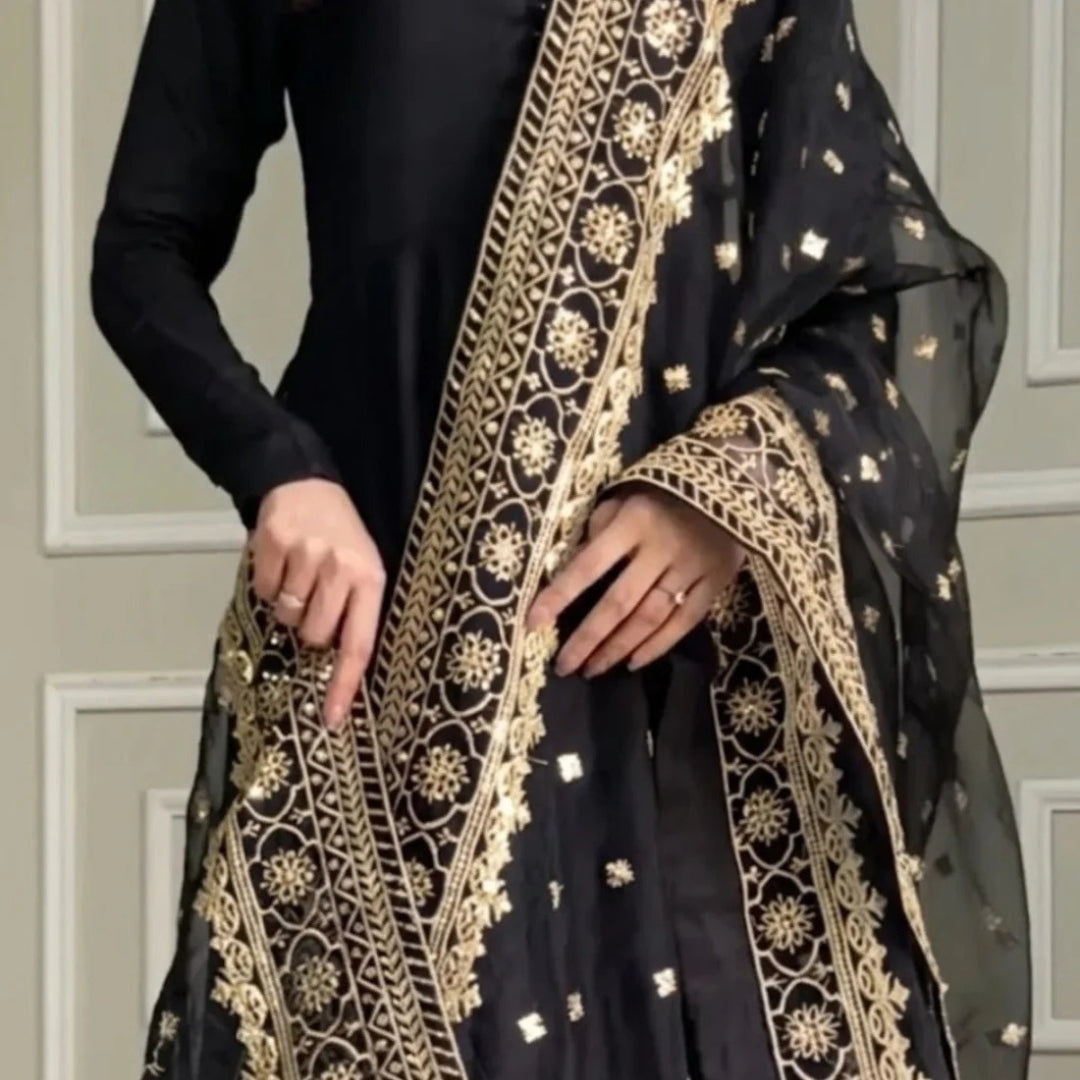 Noor-e-Mehfil Georgette Suit – 3 Piece (Black)
