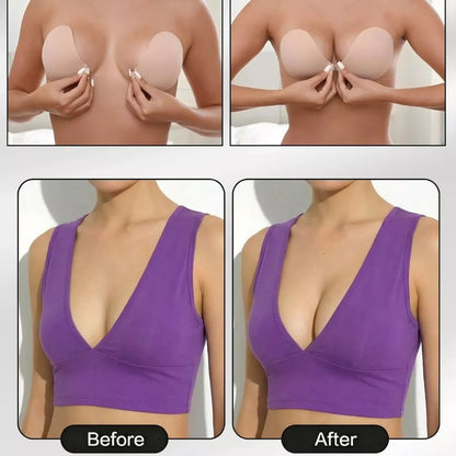 Invisible Lift Adhesive Cleavage Bra – Strapless Push Up Sticky Bra | Reusable Backless Bra | Black & Nude