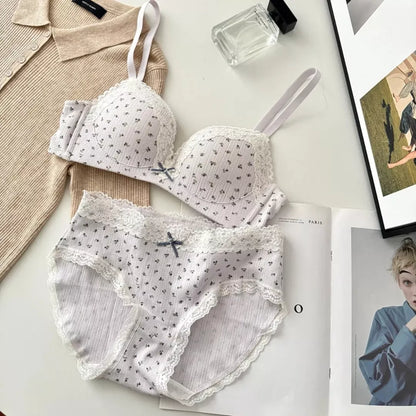 Elegant Bow Lace Wireless Bra & Panty Set – Soft Mesh Lingerie